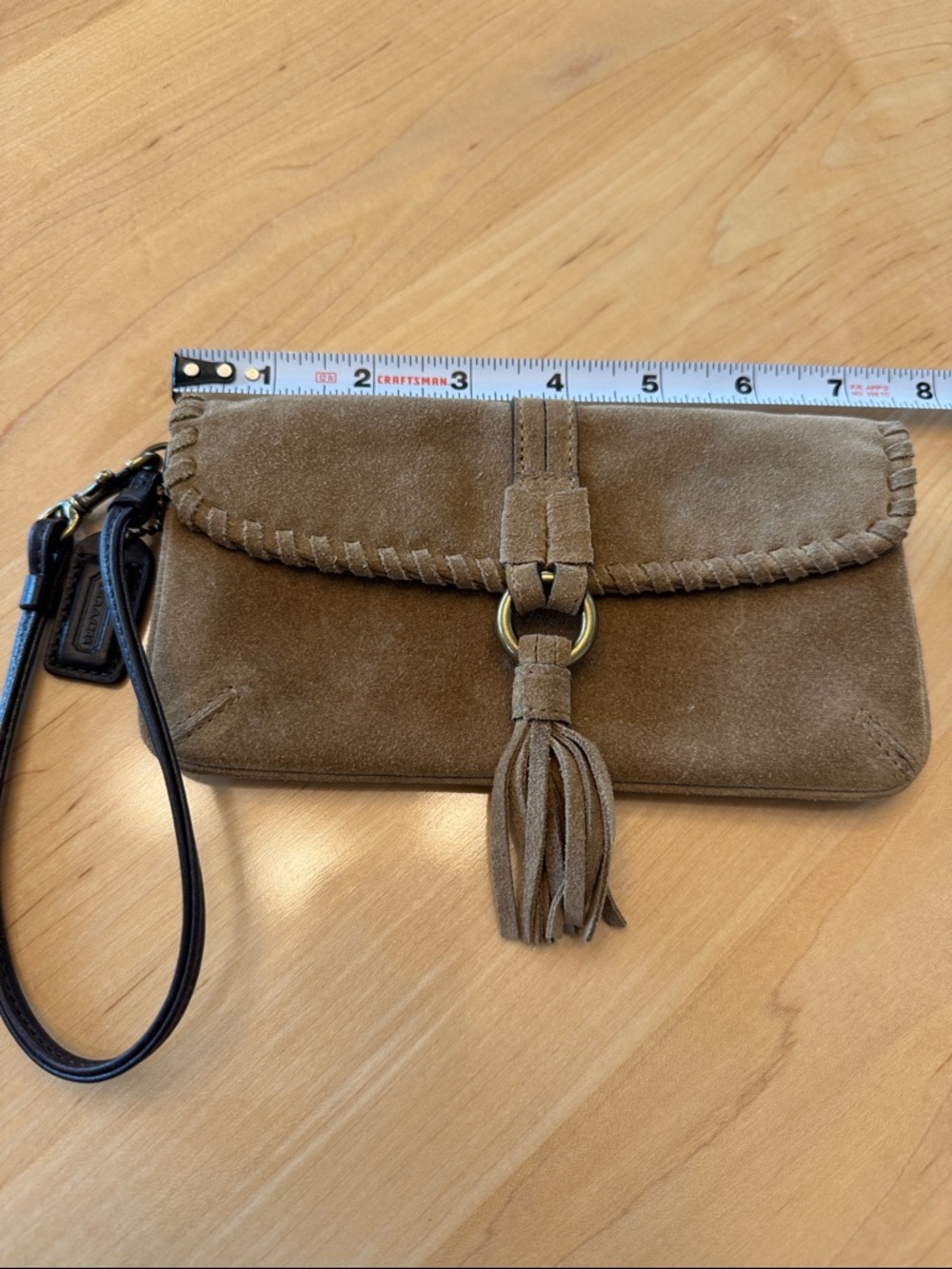 Coach Tan Suede Tassel Wristlet Clutch